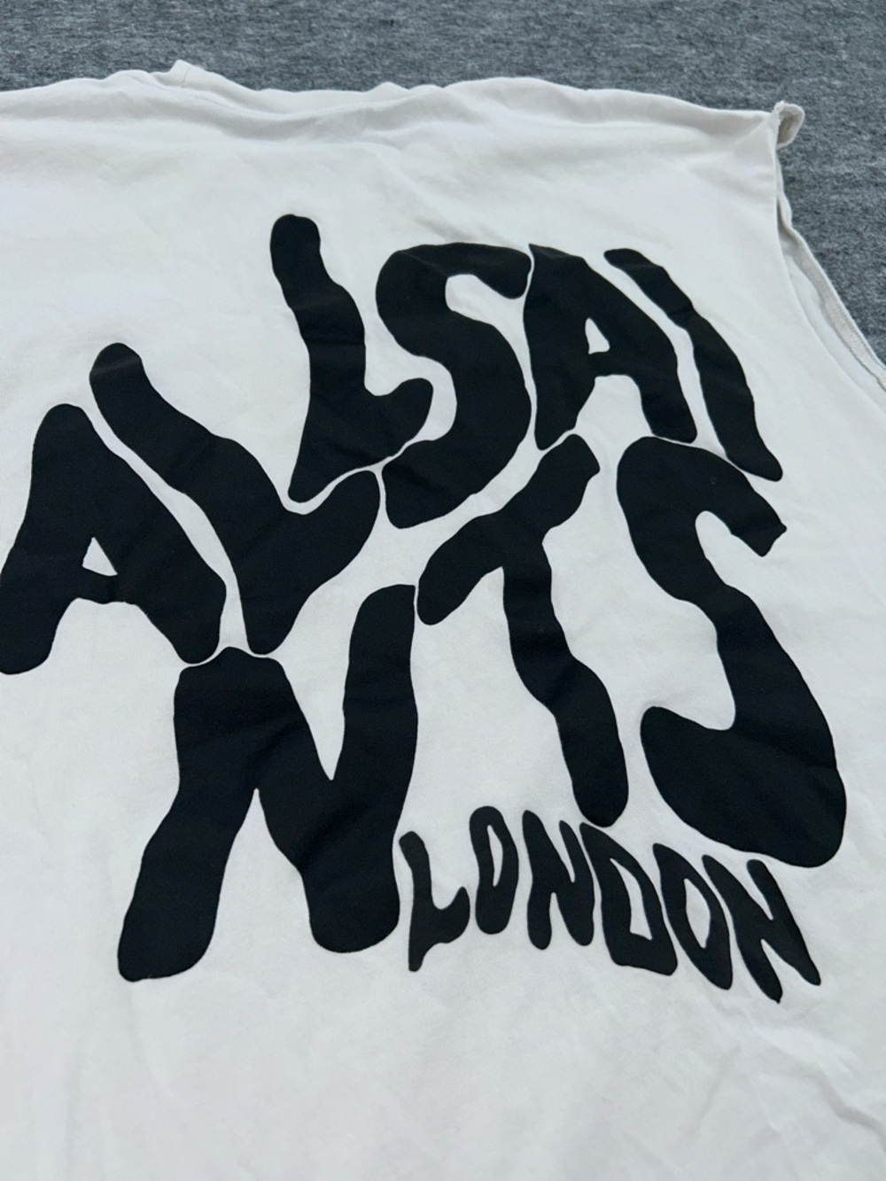 AllSaints Oversized Sleeveless Graphic Shirt White XL Men London Logo Distressed - Picture 7 of 10